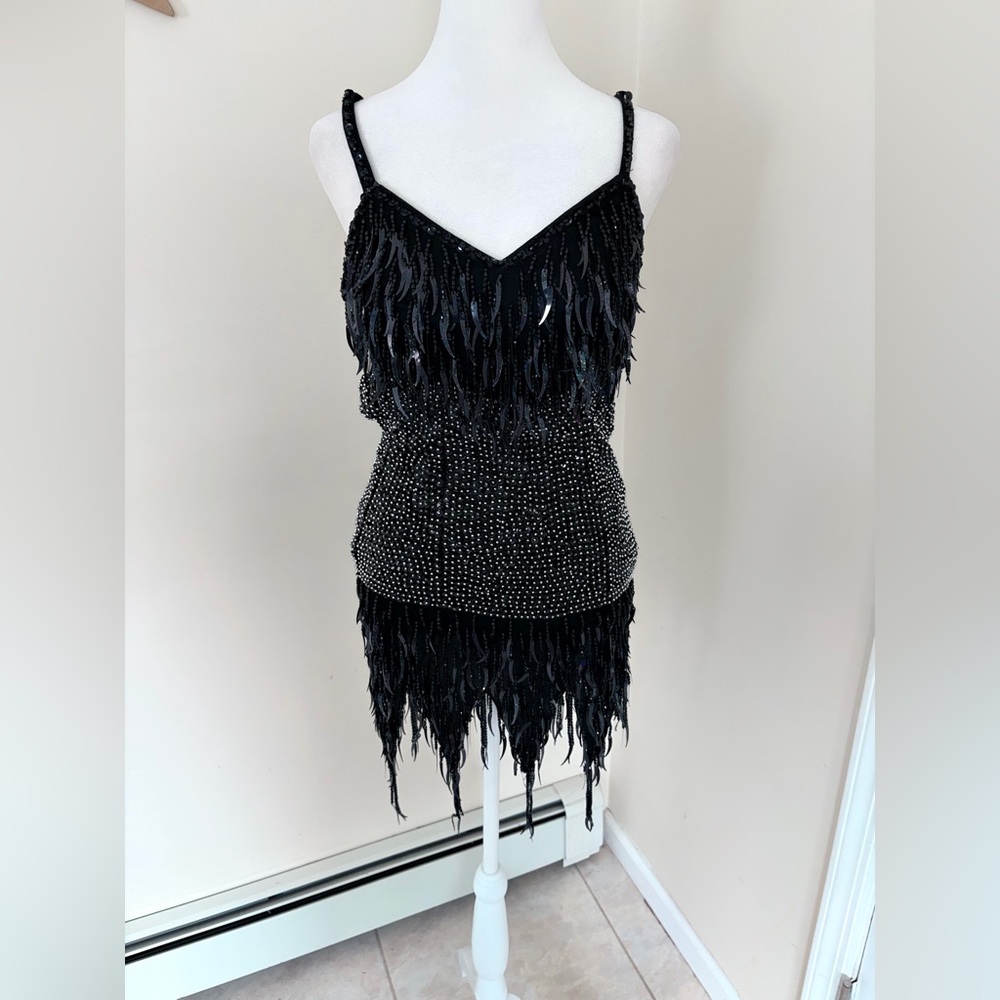 Glamour solo dance costume sassy leotard black embellished rhinestoned beaded